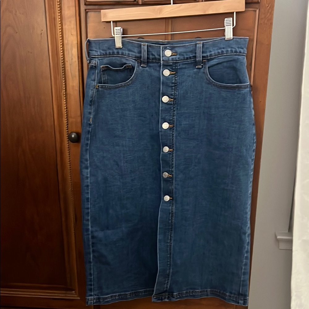 Denim Button-Front Skirt